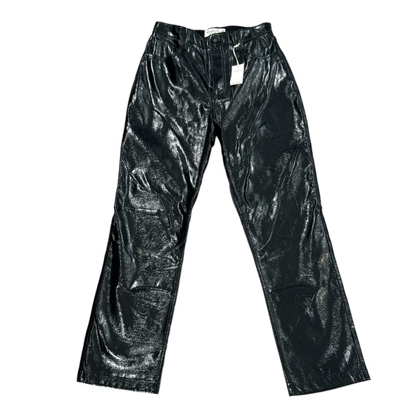 Abercrombie & Fitch Black Vegan Patent Leather 90s Straight Ultra High Rise Pant - Picture 4 of 14